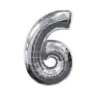 Воздушный шар цифра "6" серебристая